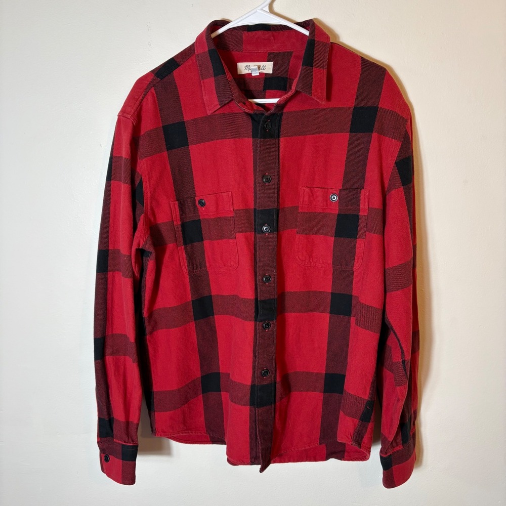 Madewell Buffalo Plaid Flannel Shirt Button Down Red‎ Black Size Large